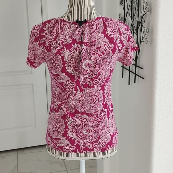 New Talbots Magenta & White Paisley Print Scooped Neck Short Sleeve Top Small P - Picture 4 of 7